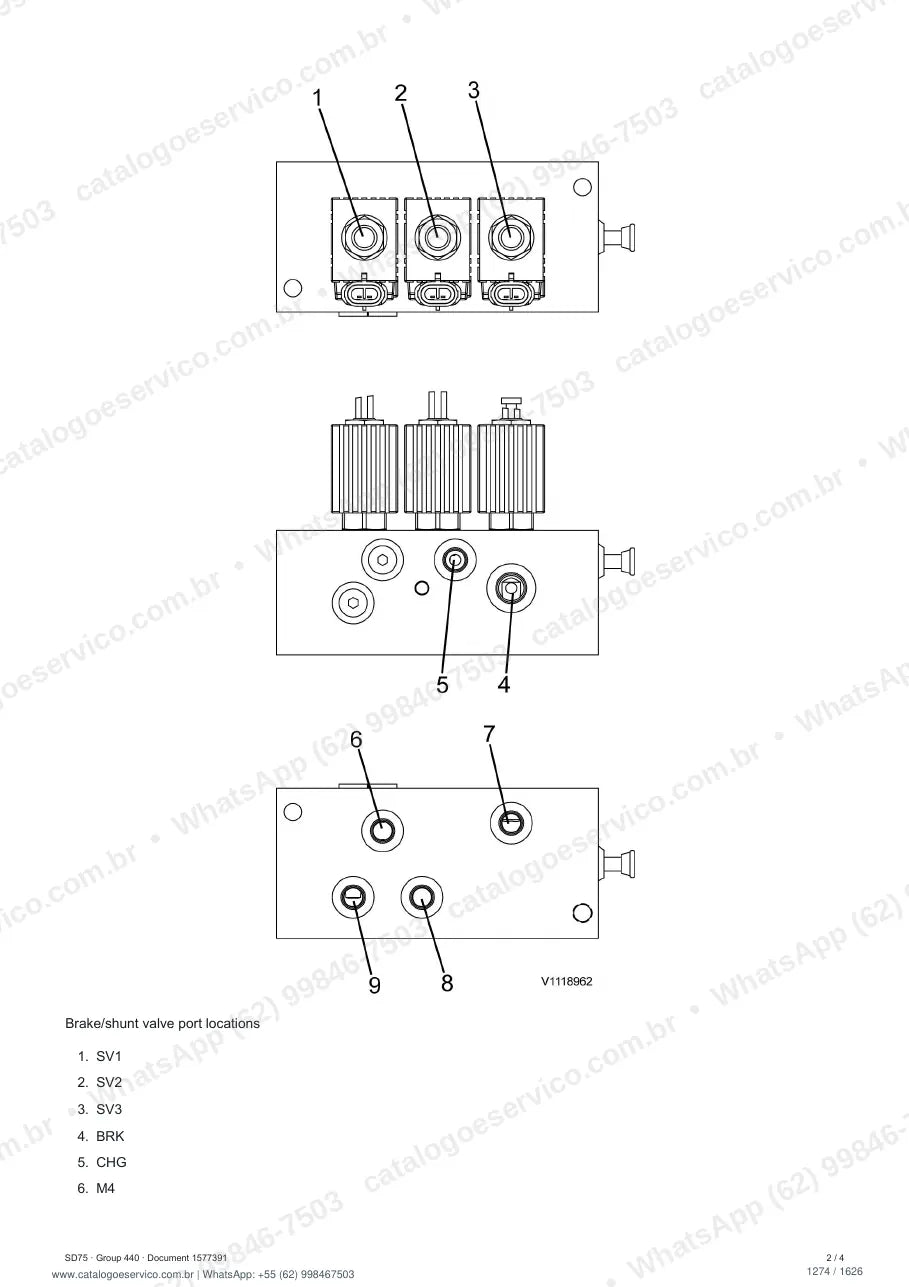 Manual de serviço Volvo SD75: página de procedimento com texto e figura