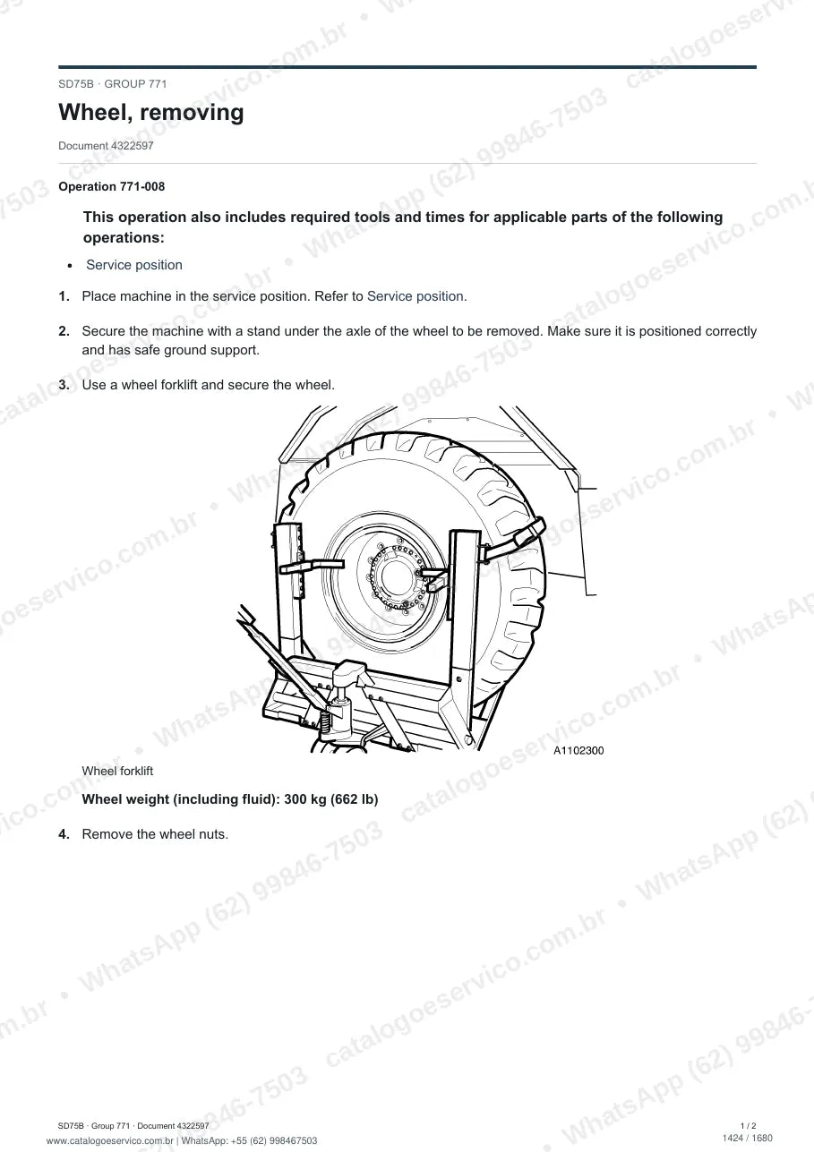 Manual de serviço Volvo SD75B: página de procedimento com texto e figura