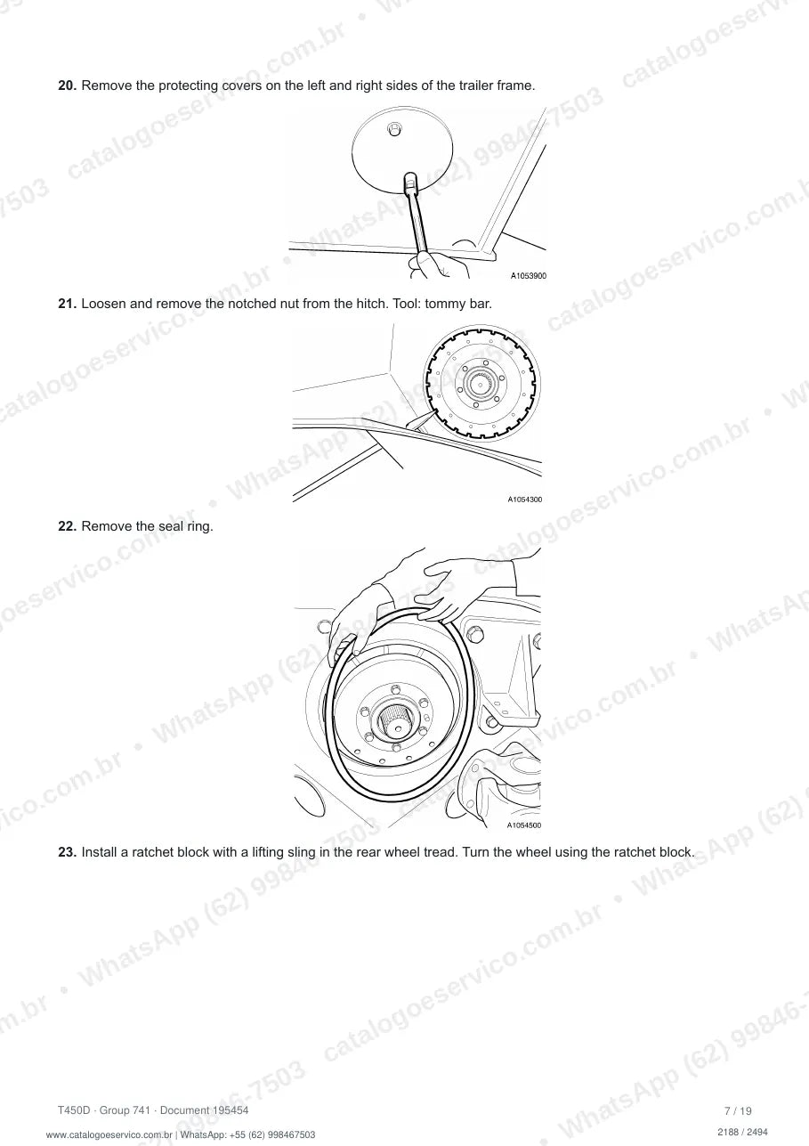 Manual de serviço Volvo T450D: página de procedimento com texto e figura (2)