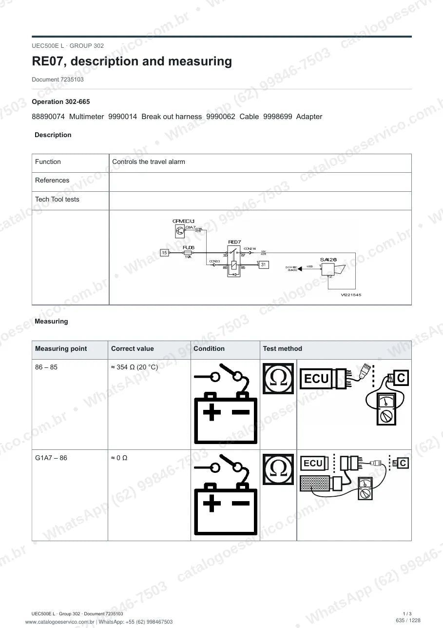 Manual de serviço Volvo UEC500E L: página de procedimento com texto e figura (2)