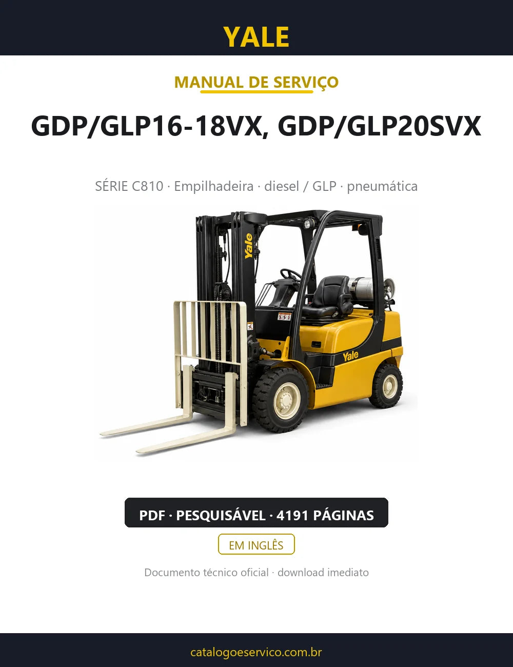 Capa do Manual de Serviço Yale GDP/GLP16-18VX, GDP/GLP20SVX — empilhadeira, 4191 páginas em PDF