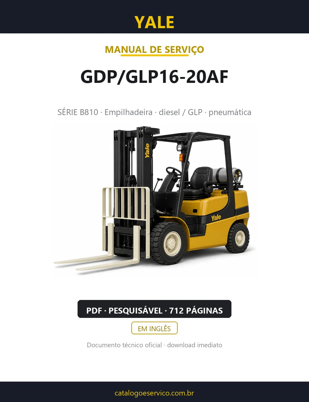 Capa do Manual de Serviço Yale GDP/GLP16-20AF — empilhadeira, 712 páginas em PDF