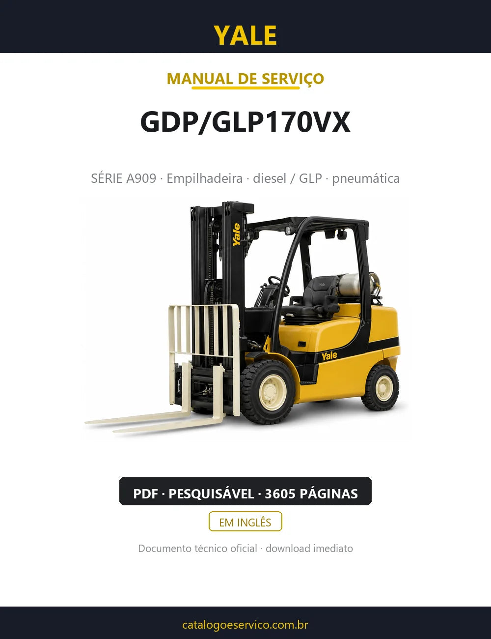 Capa do Manual de Serviço Yale GDP/GLP170VX — empilhadeira, 3605 páginas em PDF