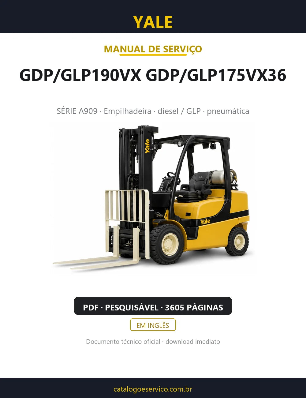 Capa do Manual de Serviço Yale GDP/GLP190VX GDP/GLP175VX36 — empilhadeira, 3605 páginas em PDF