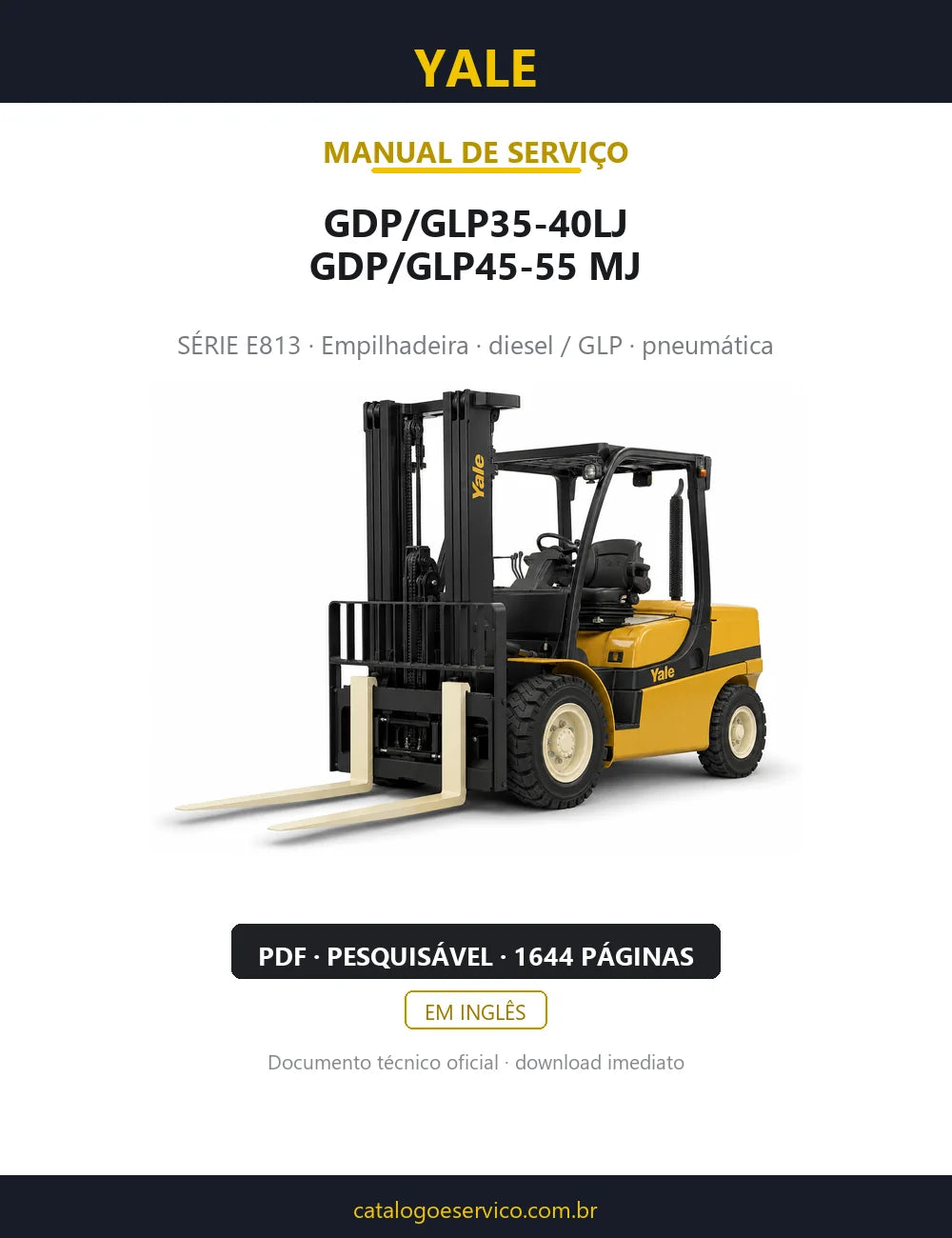 Capa do Manual de Serviço Yale GDP/GLP35-40LJ, GDP/GLP45-55 MJ — empilhadeira, 1644 páginas em PDF