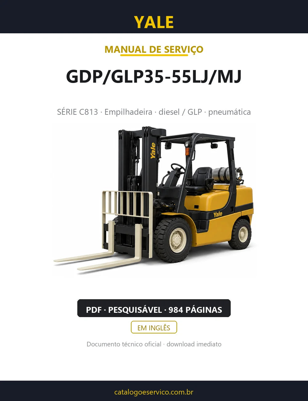 Capa do Manual de Serviço Yale GDP/GLP35-55LJ/MJ — empilhadeira, 984 páginas em PDF