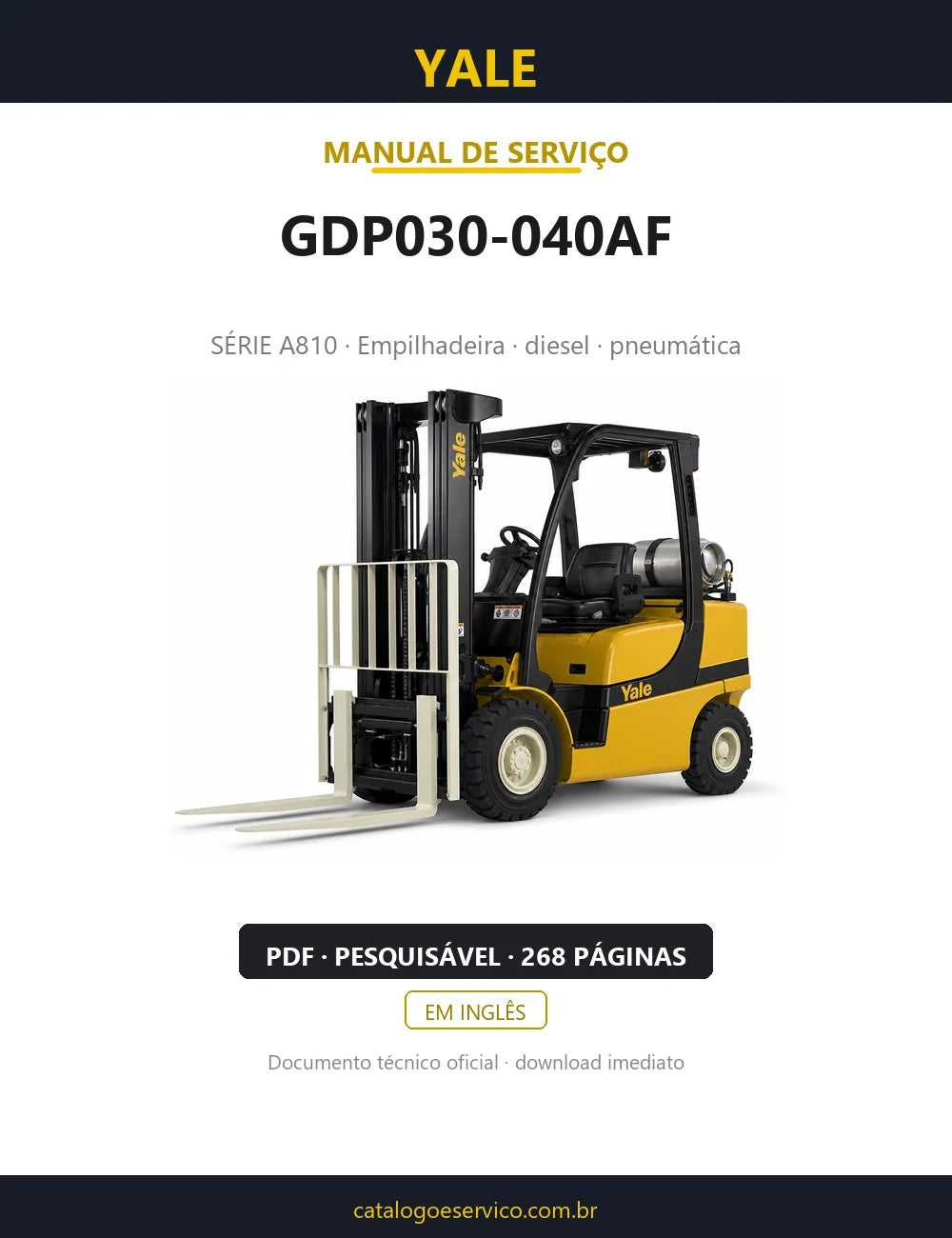Capa do Manual de Serviço Yale GDP030-040AF — empilhadeira, 268 páginas em PDF
