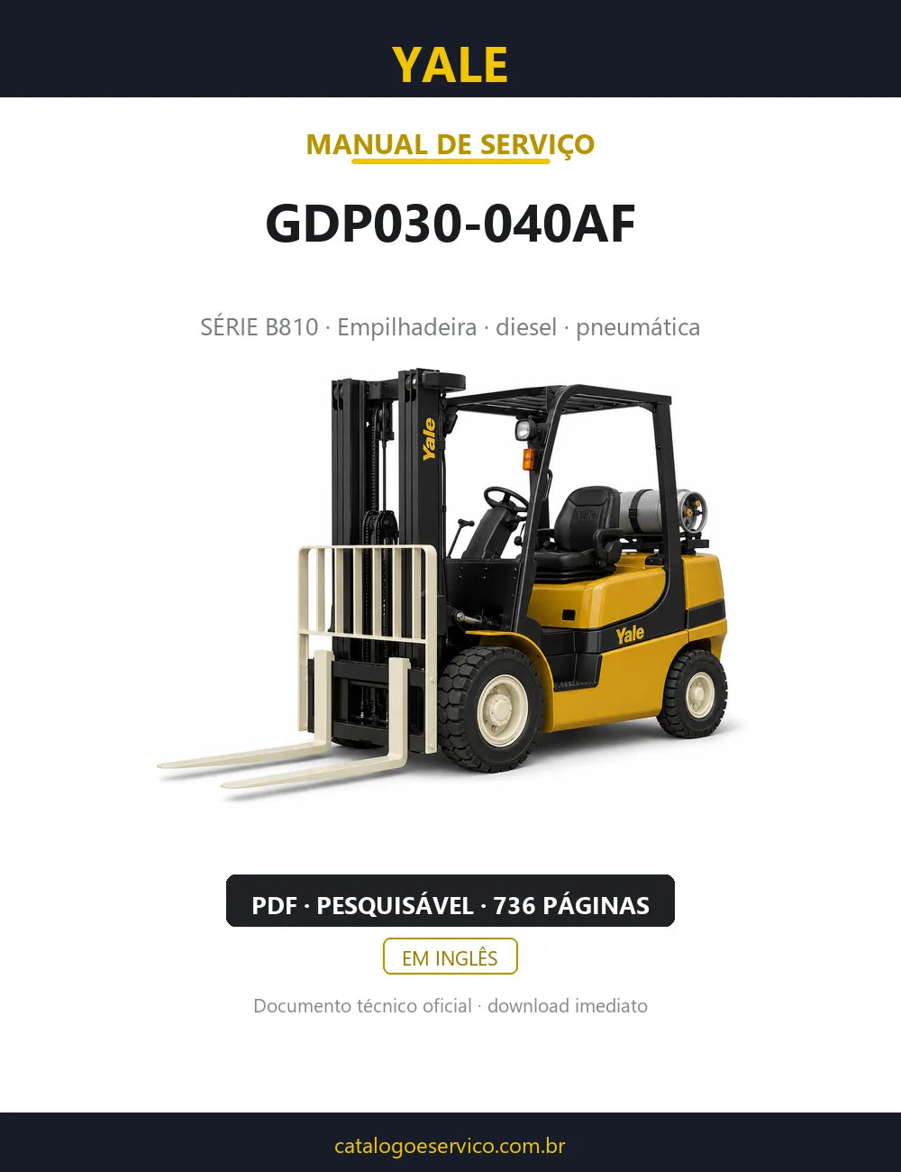 Capa do Manual de Serviço Yale GDP030-040AF — empilhadeira, 736 páginas em PDF