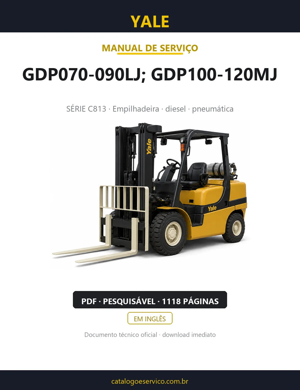 Capa do Manual de Serviço Yale GDP070-090LJ; GDP100-120MJ — empilhadeira, 1118 páginas em PDF