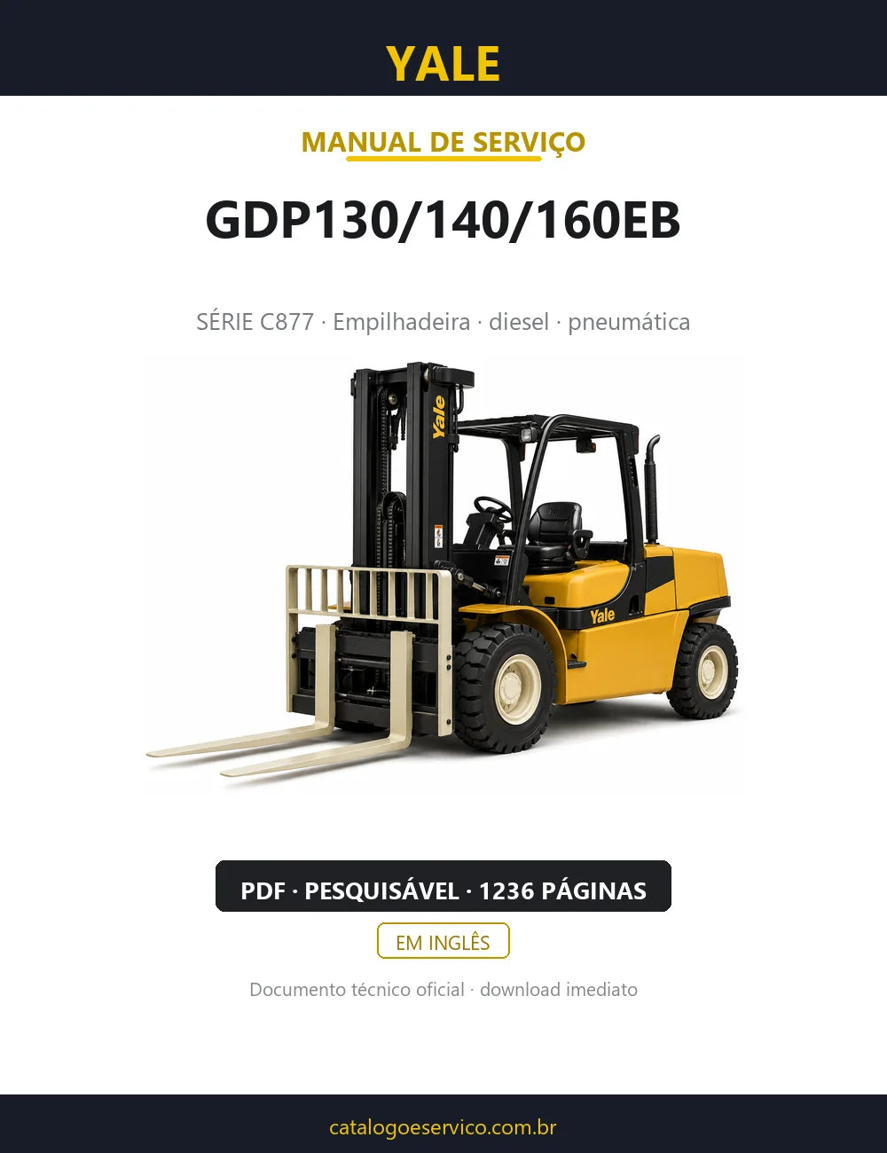 Capa do Manual de Serviço Yale GDP130/140/160EB — empilhadeira, 1236 páginas em PDF