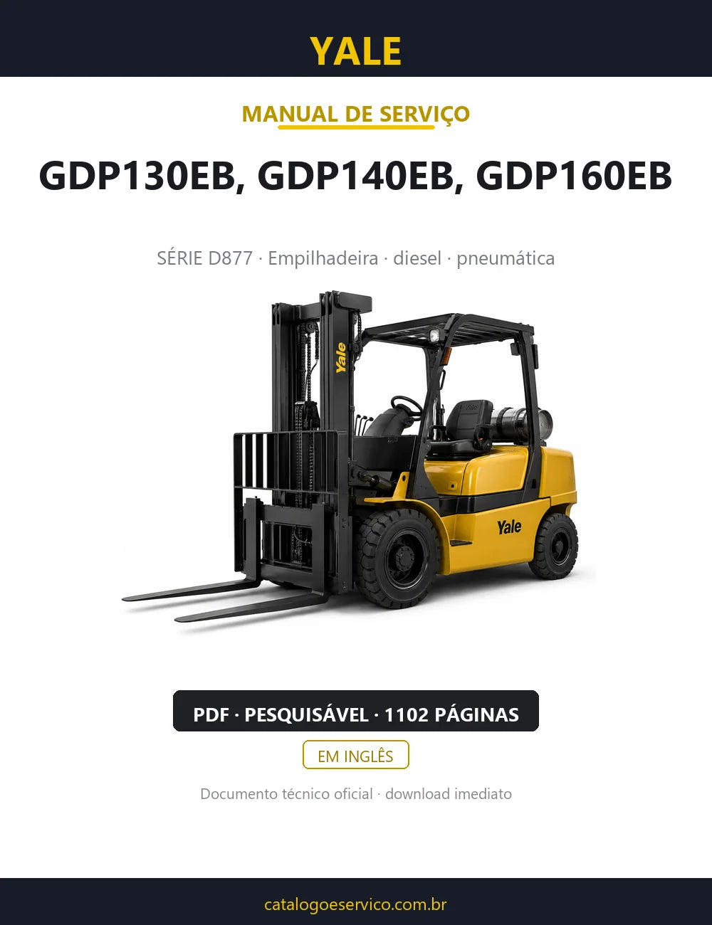 Capa do Manual de Serviço Yale GDP130EB, GDP140EB, GDP160EB — empilhadeira, 1102 páginas em PDF