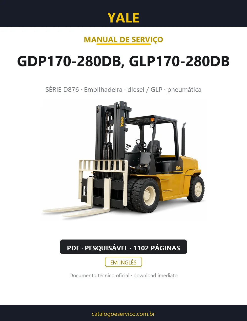 Capa do Manual de Serviço Yale GDP170-280DB, GLP170-280DB — empilhadeira, 1102 páginas em PDF