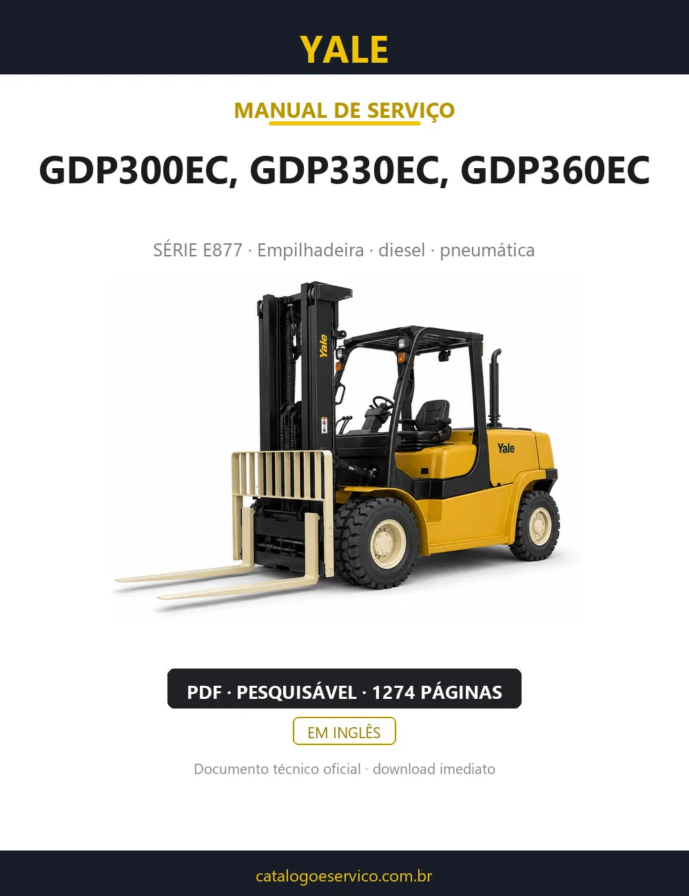 Capa do Manual de Serviço Yale GDP300EC, GDP330EC, GDP360EC — empilhadeira, 1274 páginas em PDF