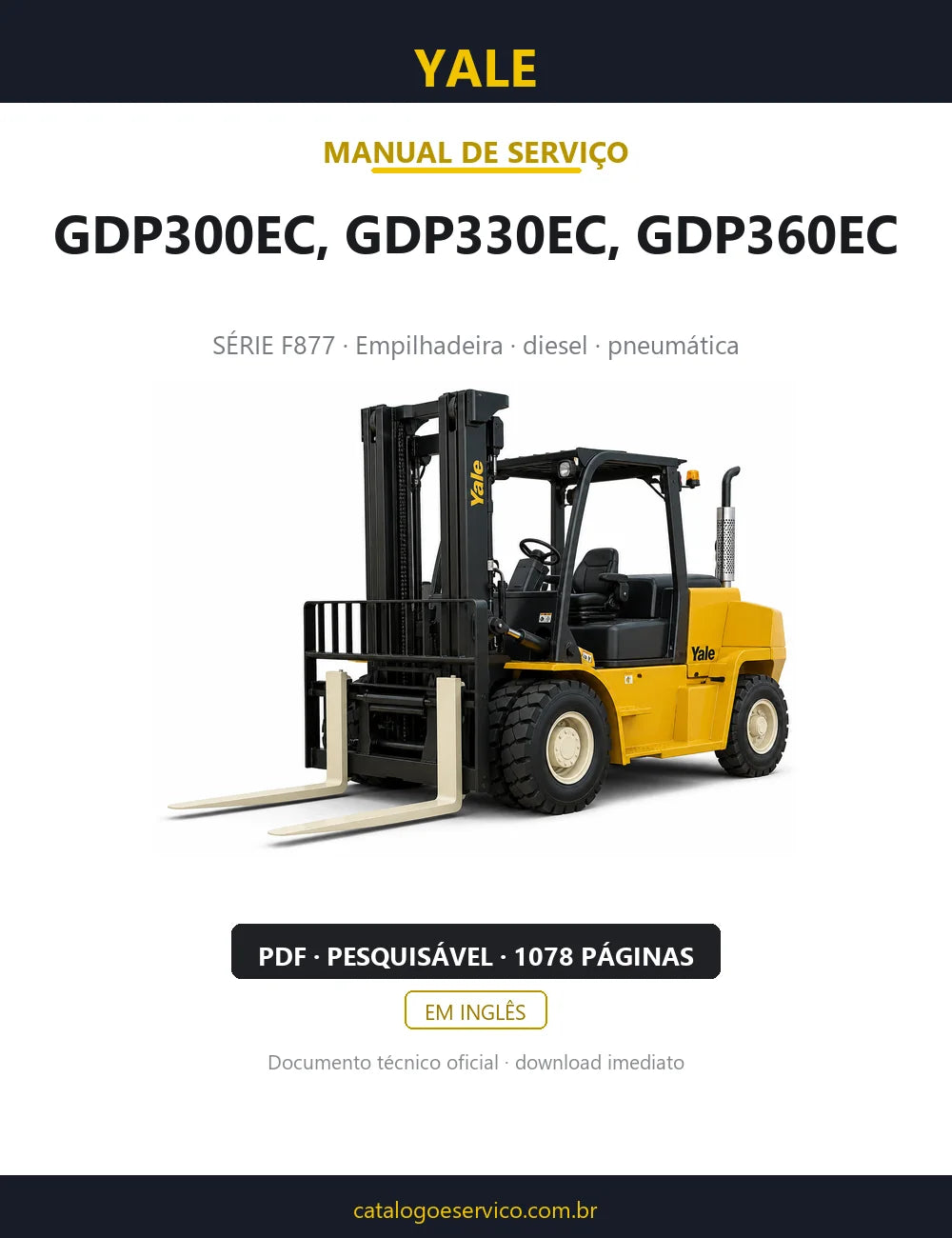 Capa do Manual de Serviço Yale GDP300EC, GDP330EC, GDP360EC — empilhadeira, 1078 páginas em PDF