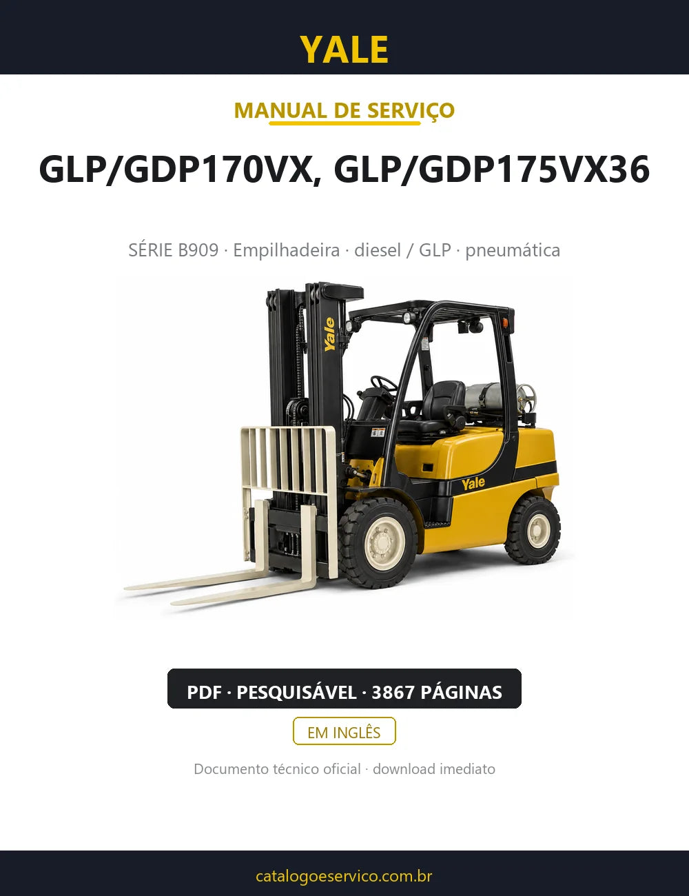 Capa do Manual de Serviço Yale GLP/GDP170VX, GLP/GDP175VX36 — empilhadeira, 3867 páginas em PDF