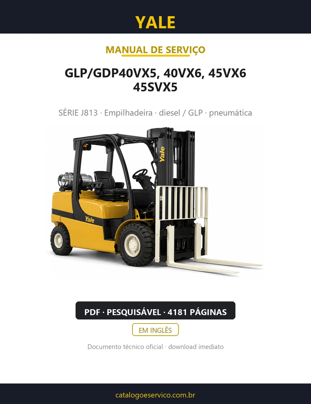 Capa do Manual de Serviço Yale GLP/GDP40VX5, 40VX6, 45VX6, 45SVX5 — empilhadeira, 4181 páginas em PDF