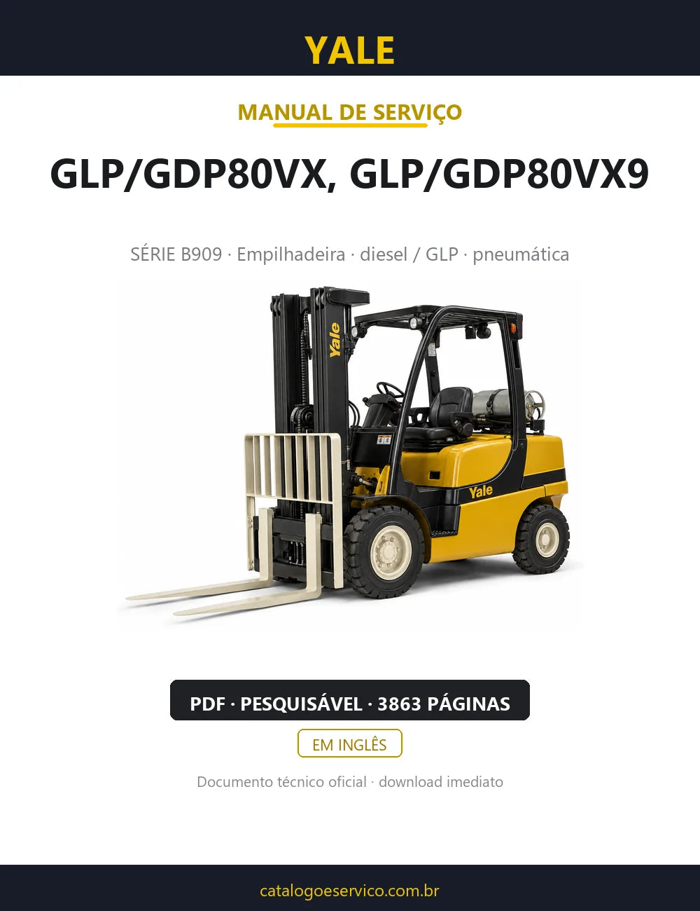 Capa do Manual de Serviço Yale GLP/GDP80VX, GLP/GDP80VX9 — empilhadeira, 3863 páginas em PDF
