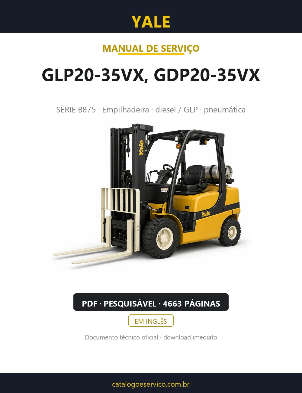 Capa do Manual de Serviço Yale GLP20-35VX, GDP20-35VX — empilhadeira, 4663 páginas em PDF