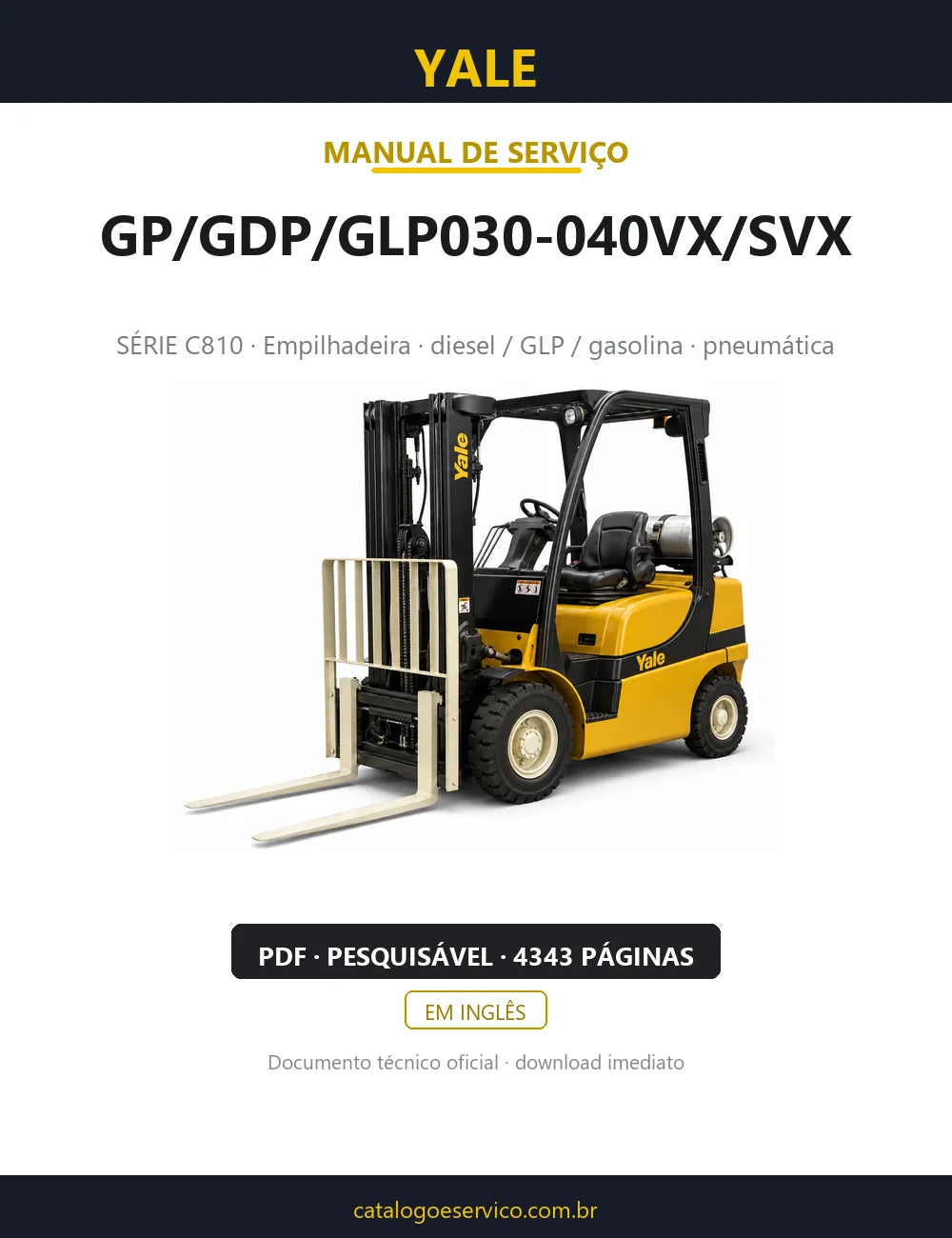 Capa do Manual de Serviço Yale GP/GDP/GLP030-040VX/SVX — empilhadeira, 4343 páginas em PDF