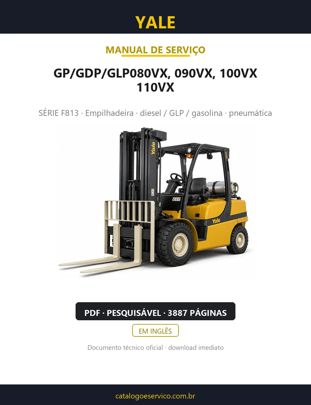Capa do Manual de Serviço Yale GP/GDP/GLP080VX, 090VX, 100VX, 110VX — empilhadeira, 3887 páginas em PDF