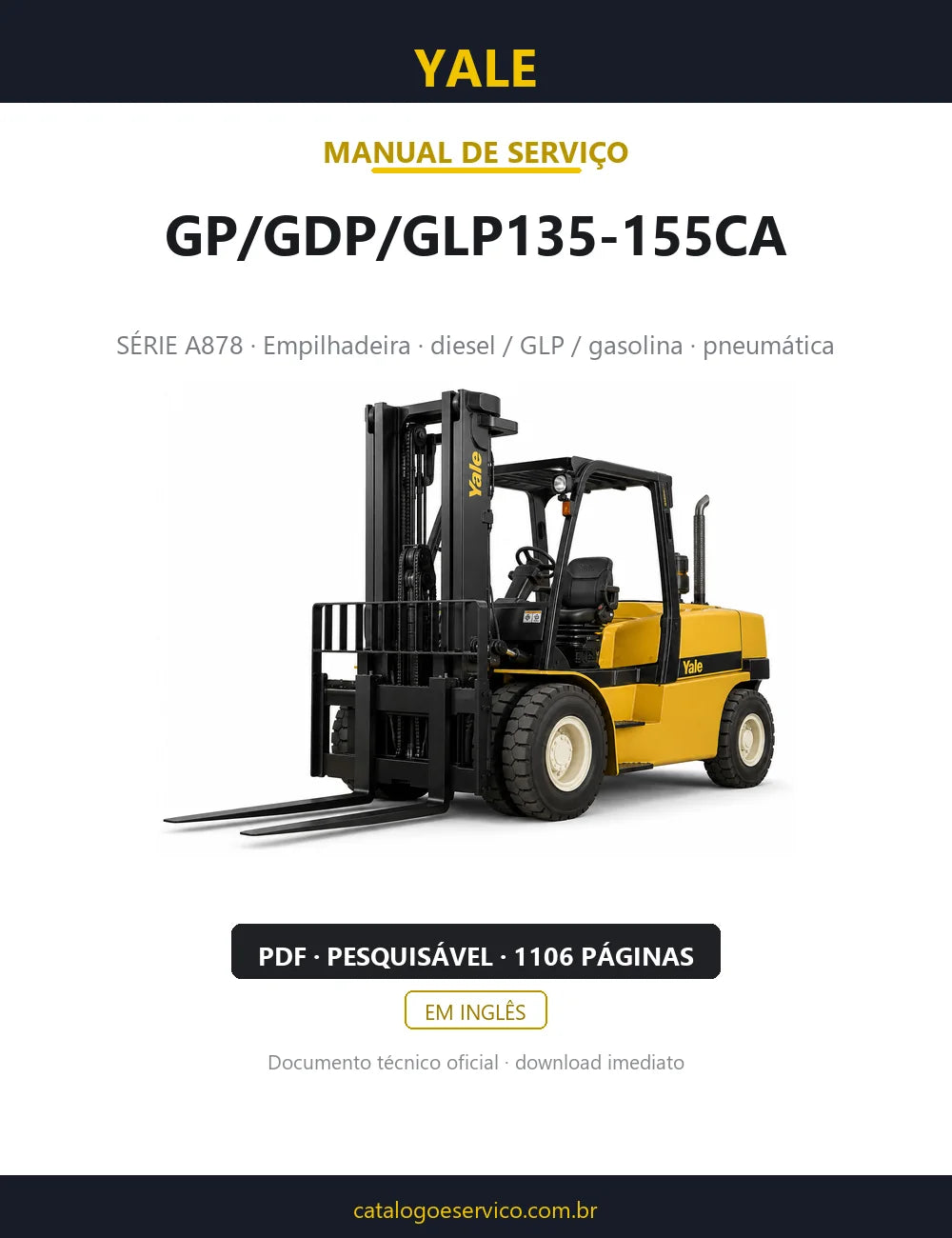Capa do Manual de Serviço Yale GP/GDP/GLP135-155CA — empilhadeira, 1106 páginas em PDF