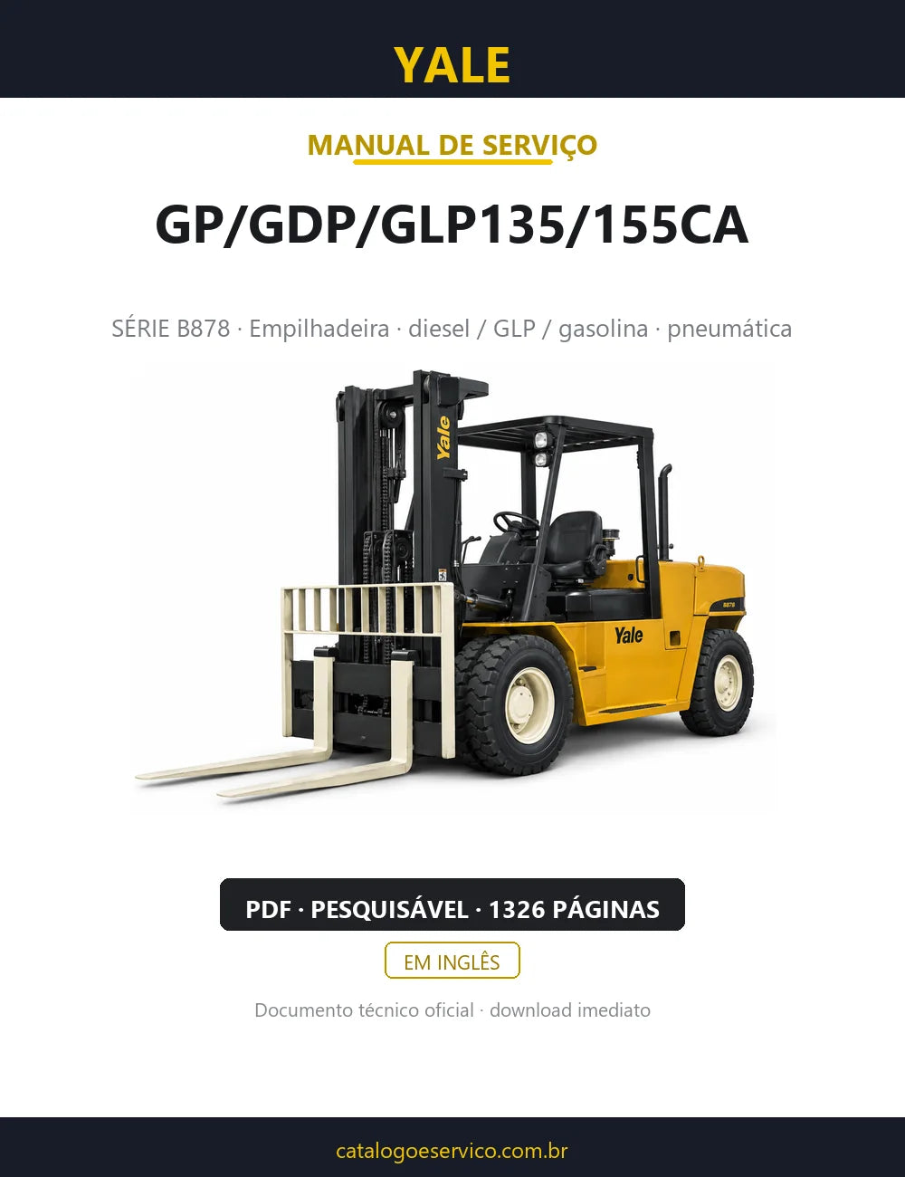 Capa do Manual de Serviço Yale GP/GDP/GLP135/155CA — empilhadeira, 1326 páginas em PDF