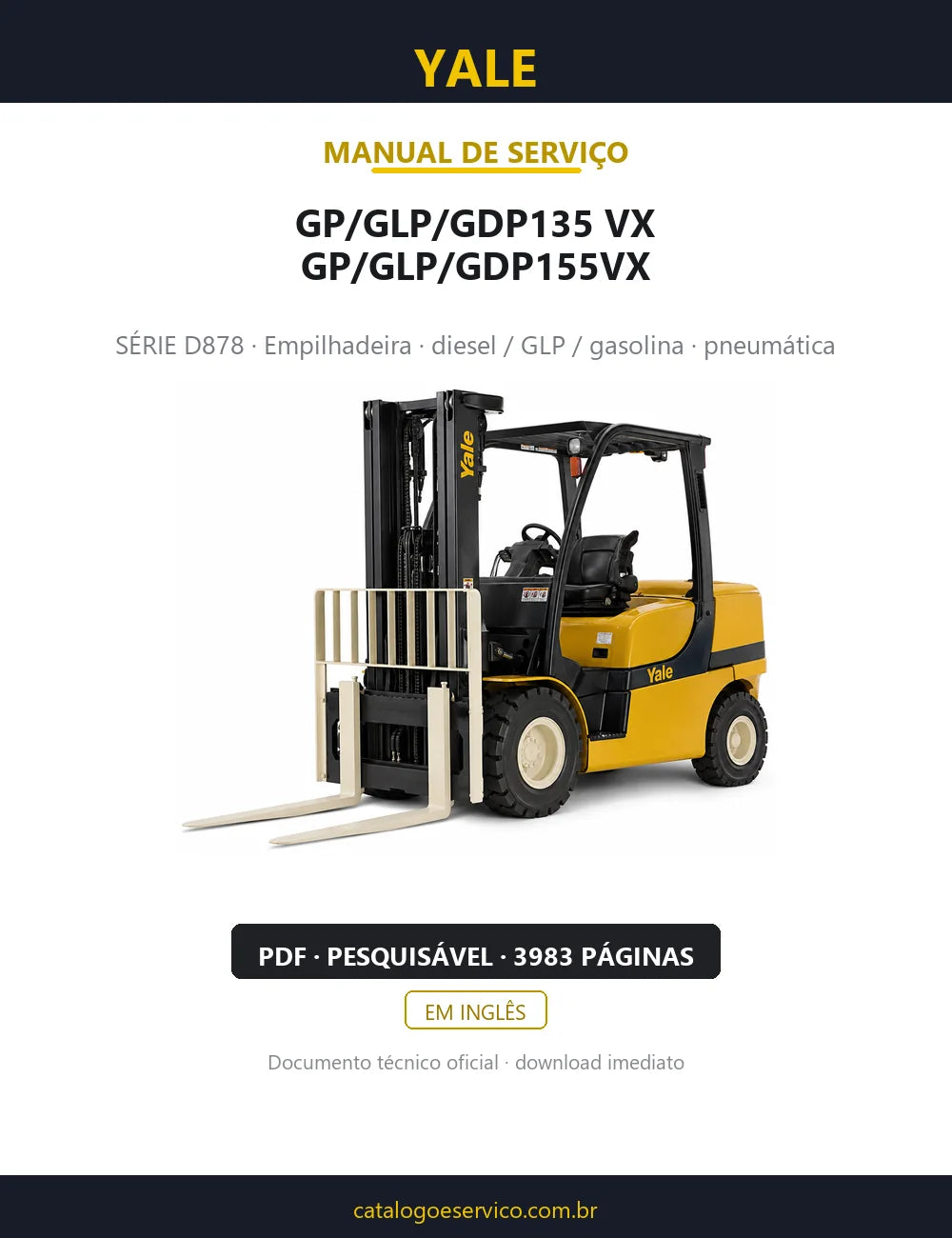 Capa do Manual de Serviço Yale GP/GLP/GDP135 VX, GP/GLP/GDP155VX — empilhadeira, 3983 páginas em PDF