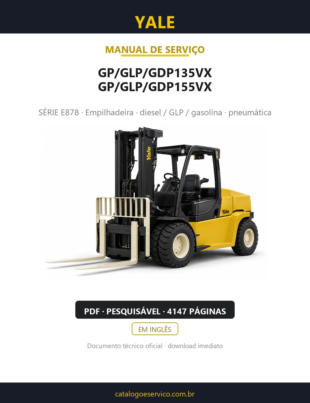 Capa do Manual de Serviço Yale GP/GLP/GDP135VX, GP/GLP/GDP155VX — empilhadeira, 4147 páginas em PDF