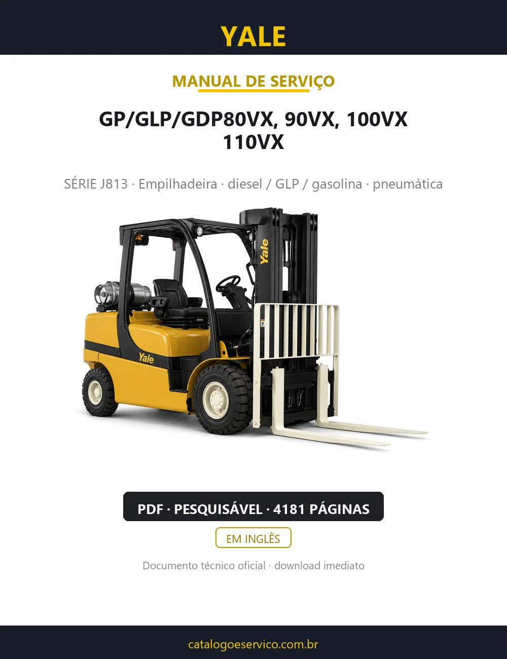 Capa do Manual de Serviço Yale GP/GLP/GDP80VX, 90VX, 100VX, 110VX — empilhadeira, 4181 páginas em PDF