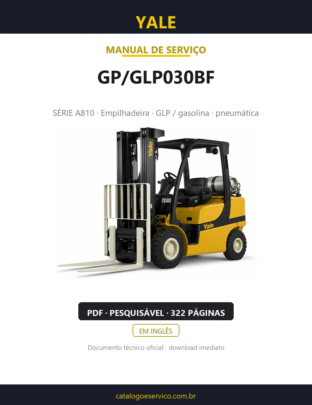 Capa do Manual de Serviço Yale GP/GLP030BF — empilhadeira, 322 páginas em PDF