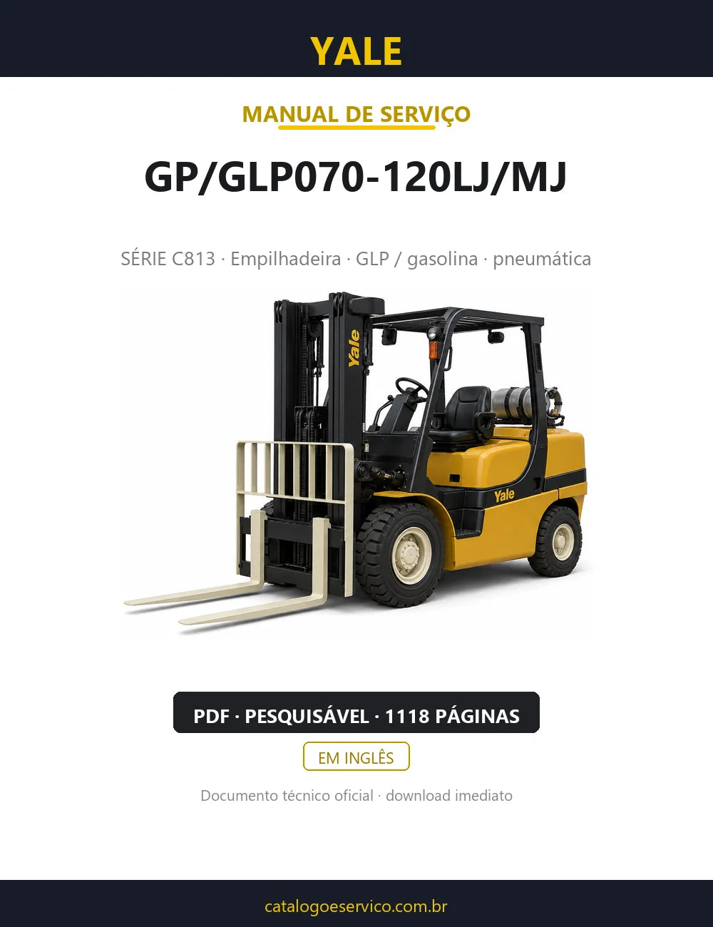 Capa do Manual de Serviço Yale GP/GLP070-120LJ/MJ — empilhadeira, 1118 páginas em PDF