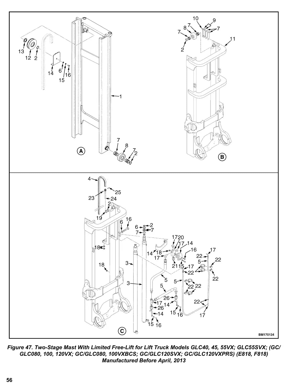 Página interna do Manual de Serviço Yale GP135-155VX — diagrama técnico 1