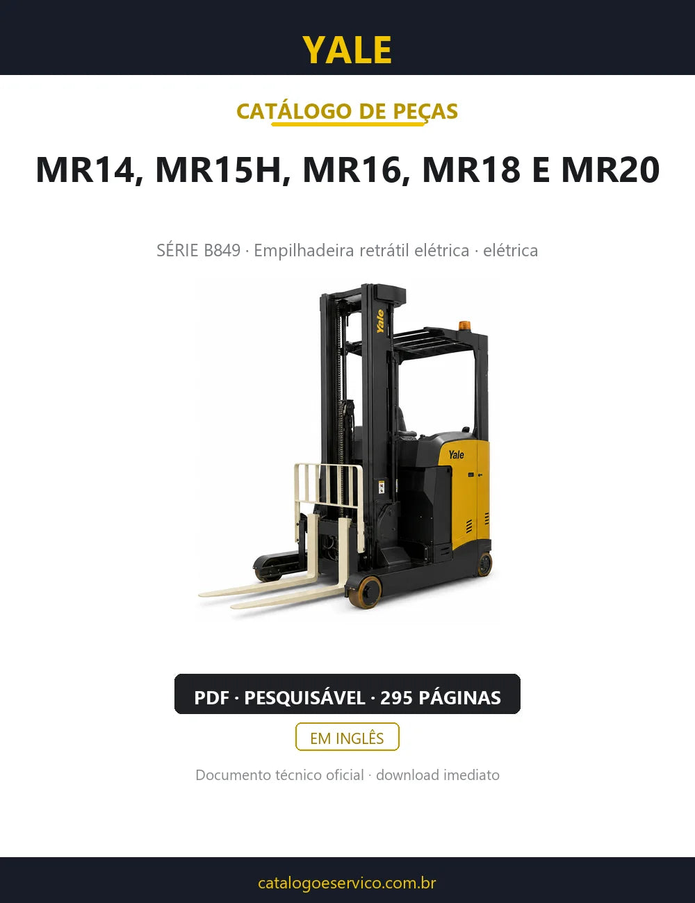 Capa do Manual de Serviço Yale MR14-MR20 série B849 — empilhadeira retrátil elétrica, 295 páginas em PDF