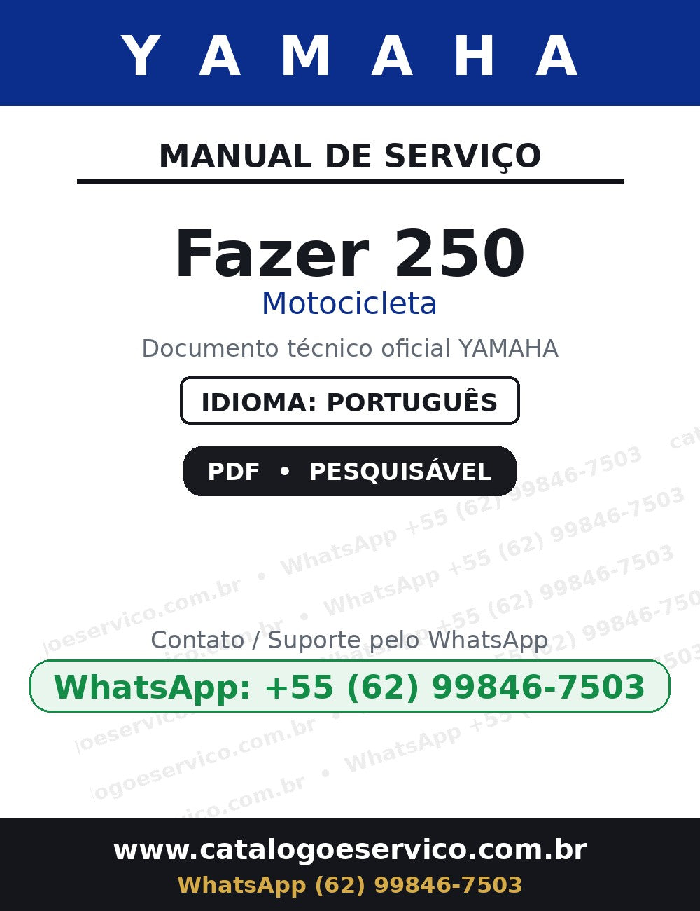 Manual De Serviço Yamaha Fazer 250 - — capa do manual de serviço