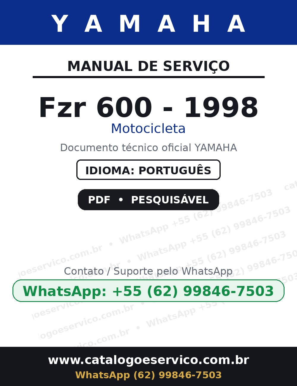 YAMAHA Fzr 600 - 1998 — Manual de Serviço