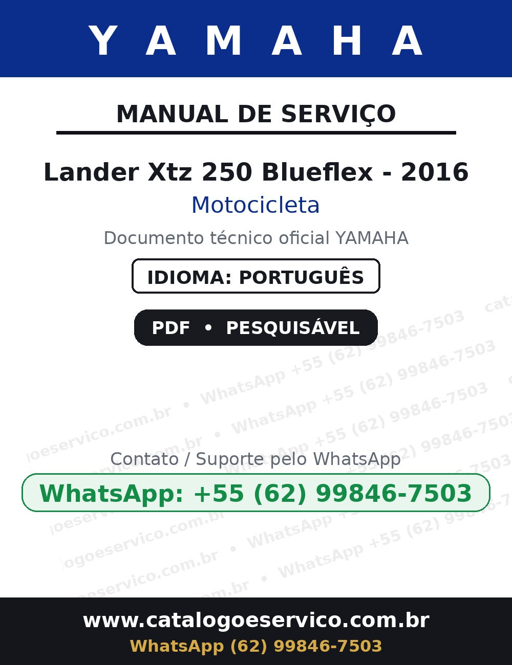 YAMAHA Lander Xtz 250 Blueflex - 2016 — Manual de Serviço