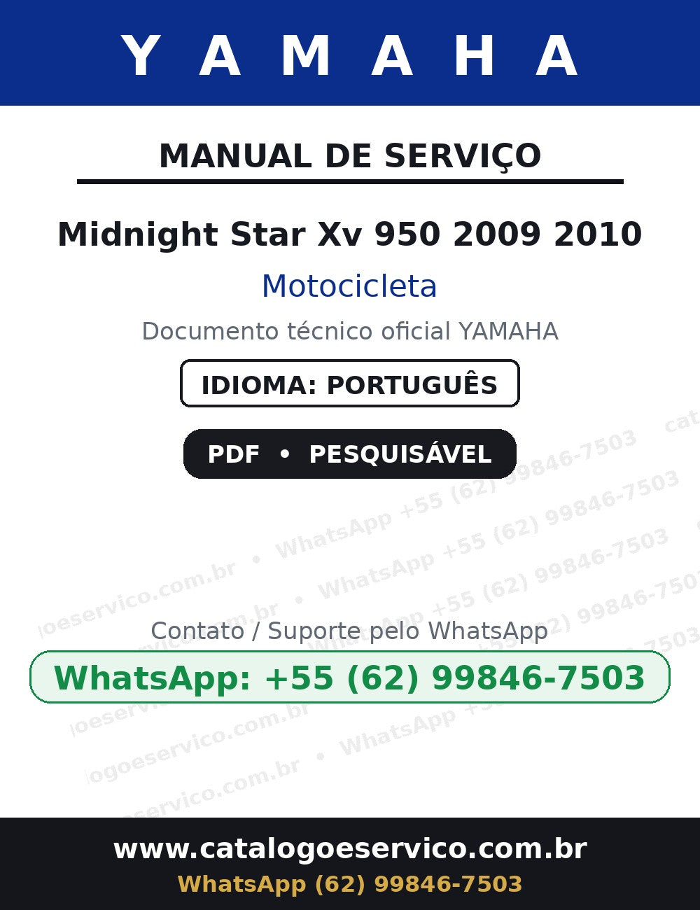 YAMAHA Midnight Star Xv 950 2009 2010 — Manual de Serviço