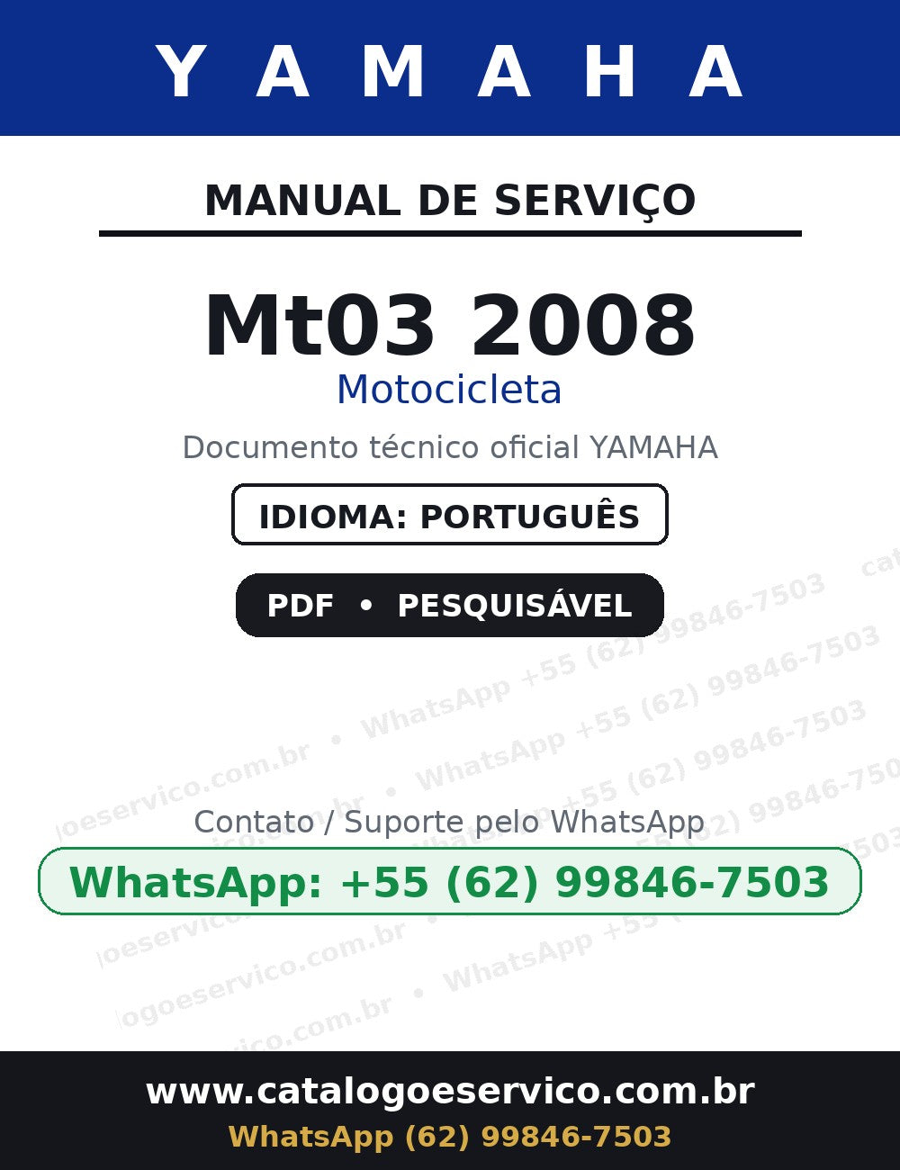 Manual De Serviço Yamaha Mt03 2008 - — capa do manual de serviço