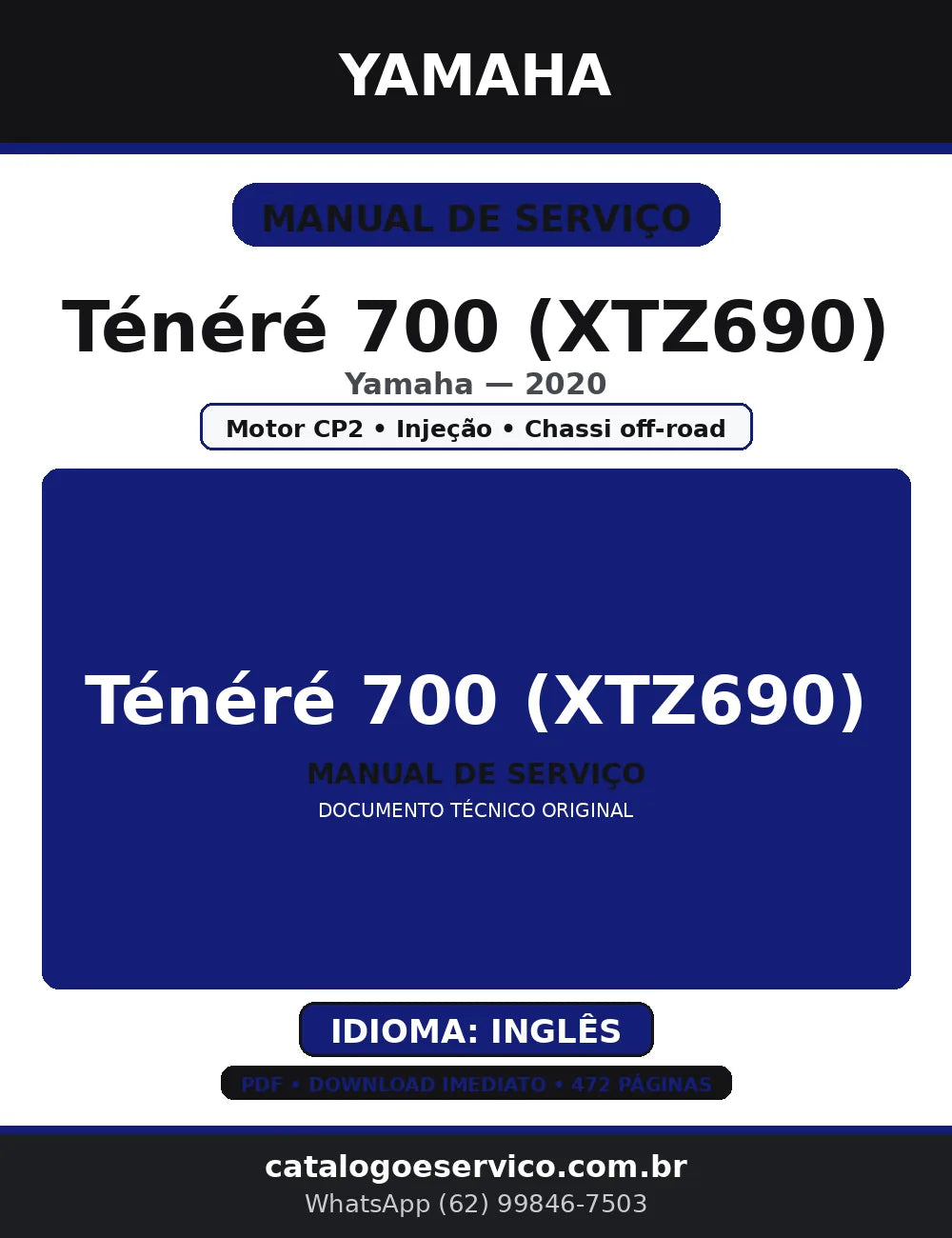 Manual de Serviço Yamaha Ténéré 700 XTZ690 2020 — Service (PDF) — capa
