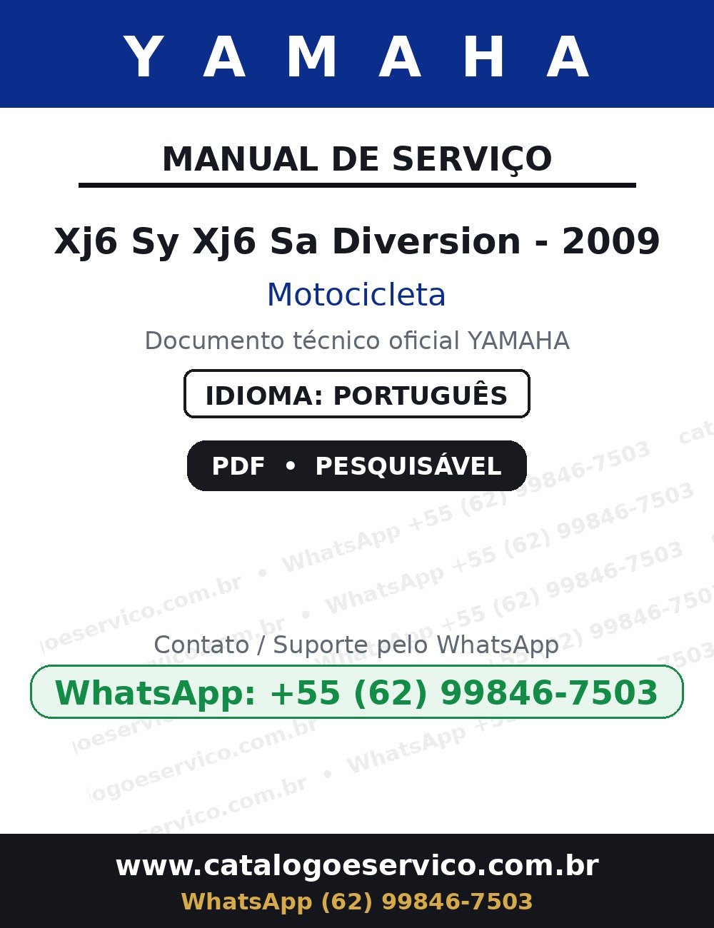 YAMAHA Xj6 Sy Xj6 Sa Diversion - 2009 — Manual de Serviço