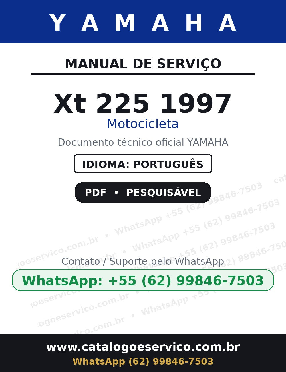 YAMAHA Xt 225 1997 — Manual de Serviço