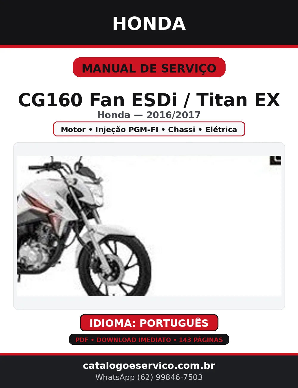 Manual de Serviço Honda CG160 Fan ESDi / Titan EX 2016-2017 (PDF) — capa