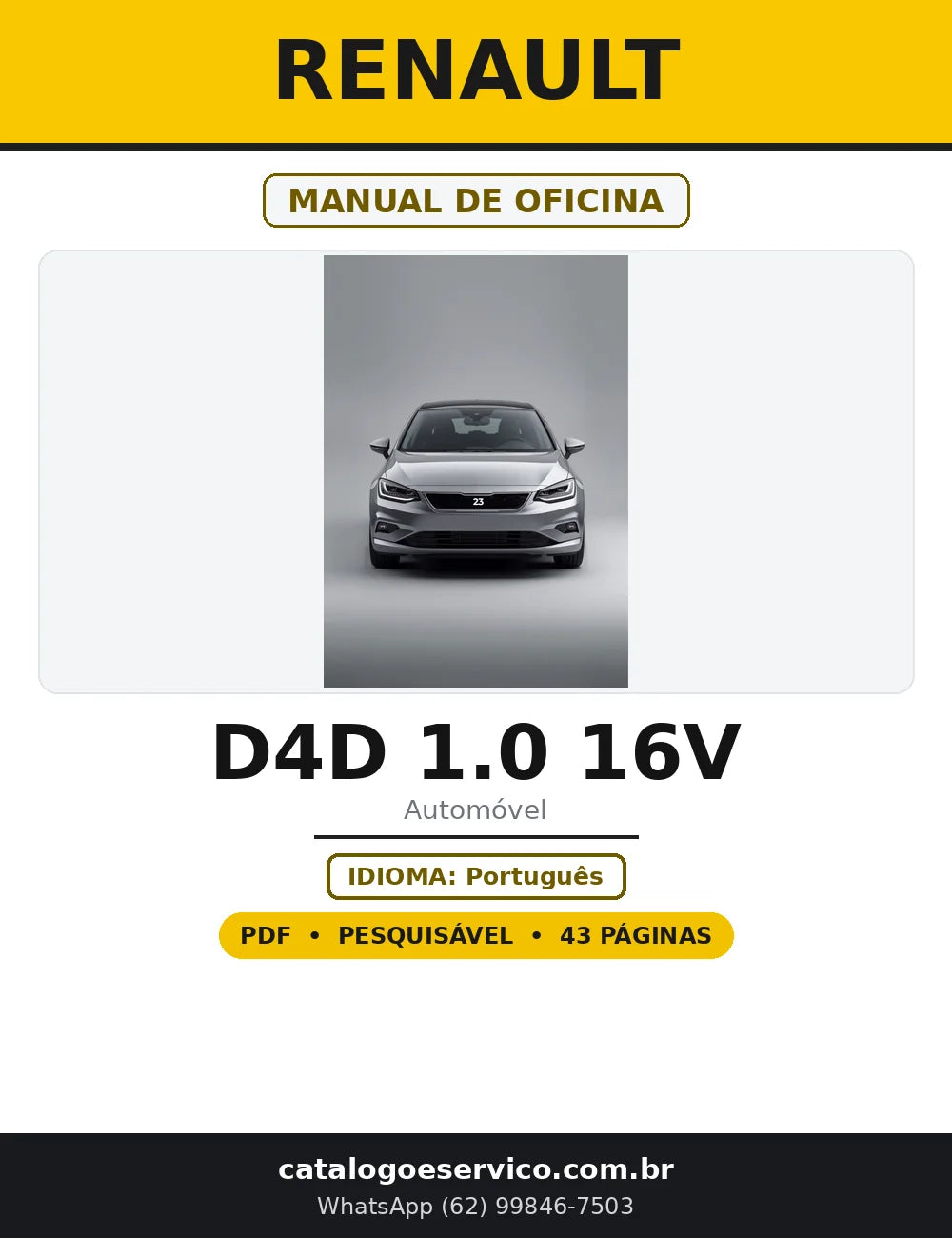 Capa do Manual de Oficina Renault D4D 1.0 16V em PDF com 43 páginas