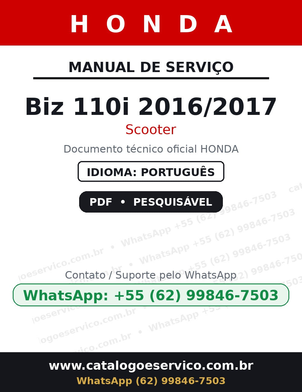 Manual De Serviços - Honda Biz 110i 2016/2017 — capa do manual de serviço