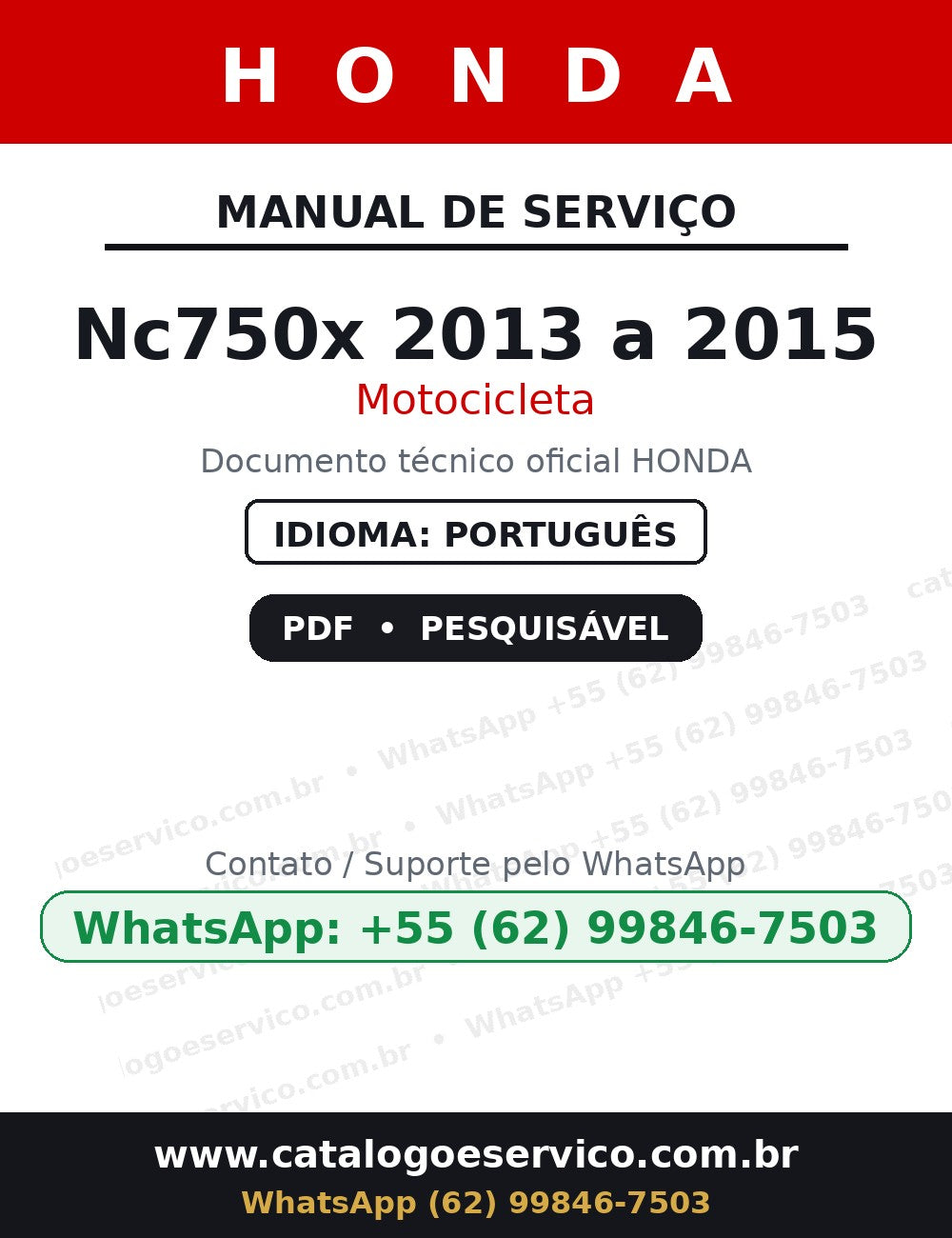 HONDA Nc750x 2013 a 2015 — Manual de Serviço