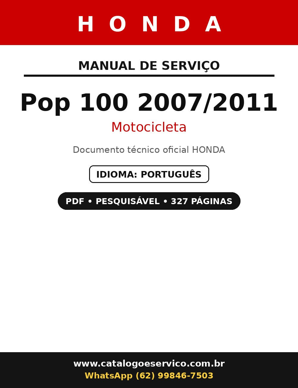Manual De Serviços Honda Pop 100 2007/2011