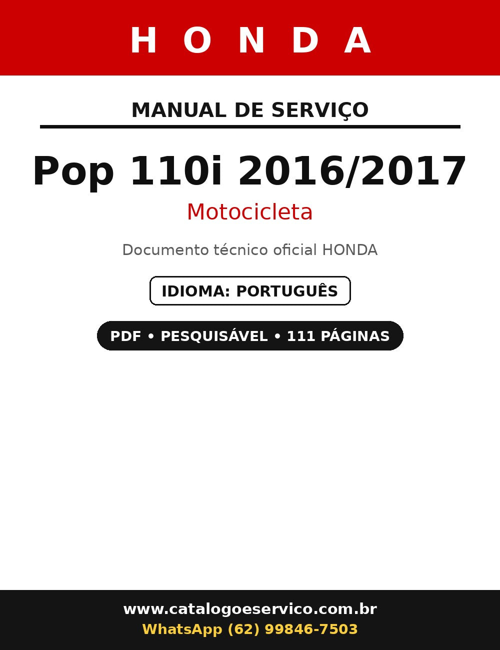 Manual De Serviços Honda Pop 110i 2016/2017