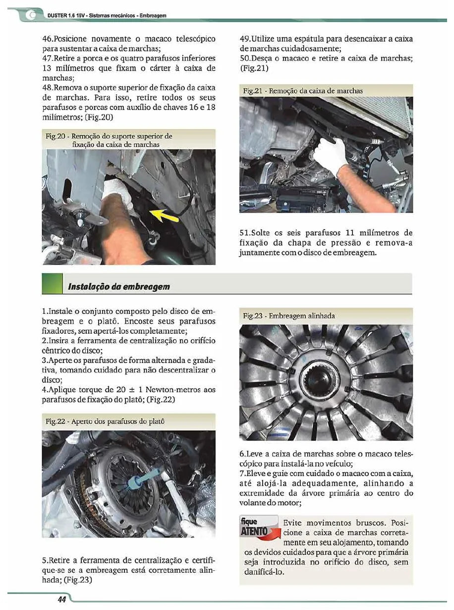 Página ilustrada do Manual de Serviço Renault Duster 1.6 16V com as posições numeradas