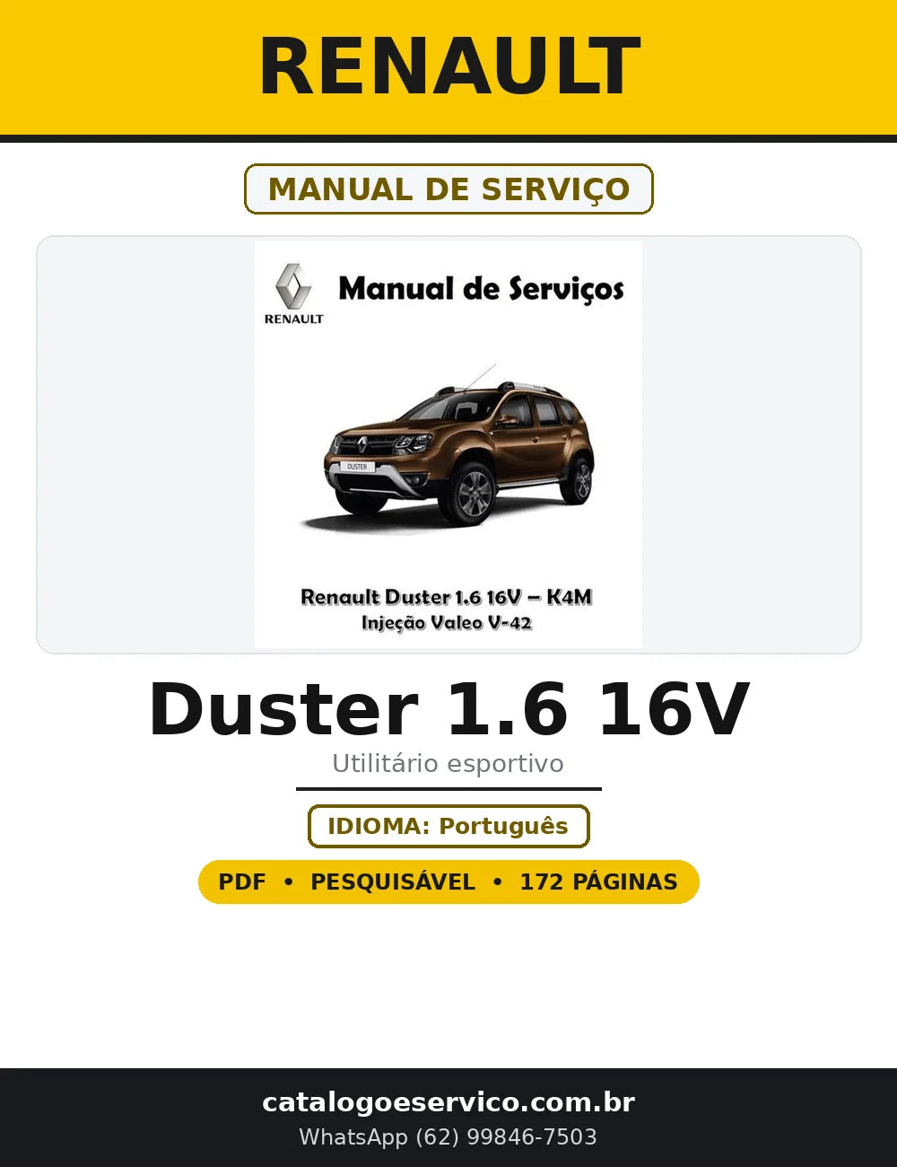 Capa do Manual de Serviço Renault Duster 1.6 16V em PDF com 172 páginas