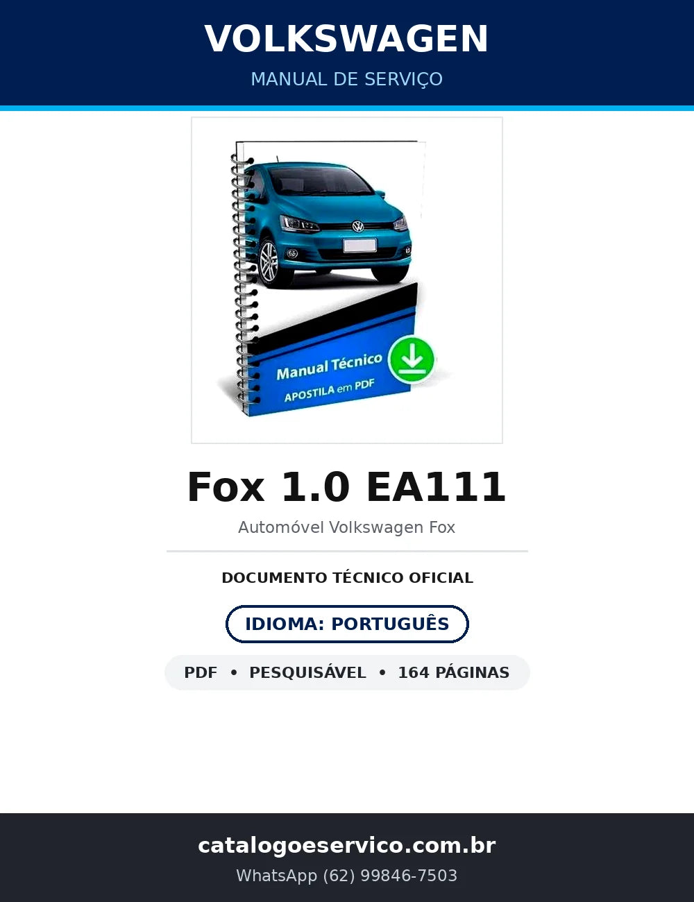 Manual de Serviço Volkswagen Fox 1.0 EA111 — 164 págs. — capa